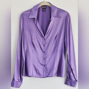 Vintage Rafaella 100% Silk Blouse Womens Shirt Purple Lavendar Business L